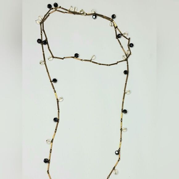 Vintage Gold Lucite floating beaded bar link double necklace - Picture 8 of 14